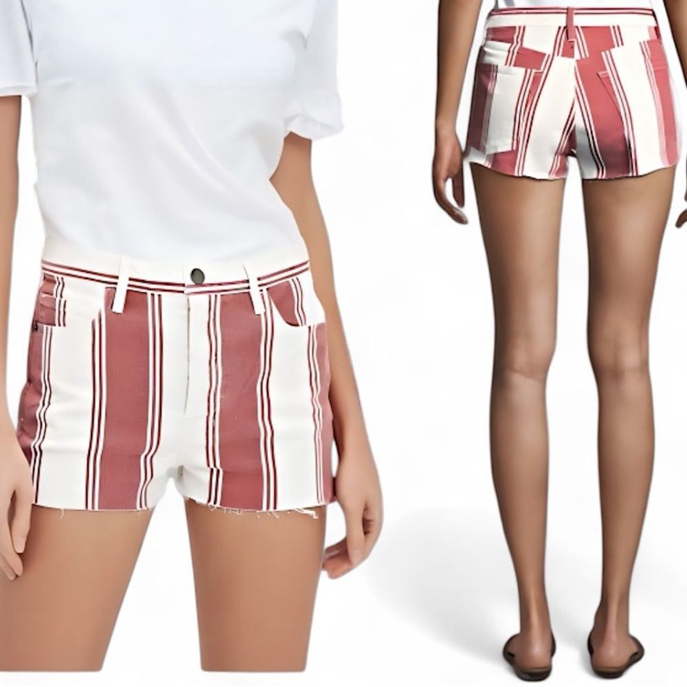 Frame Denim Le Cutoff Fiery Red Stripe Jean Shorts